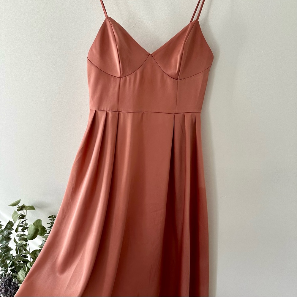 H&M Satin Spaghetti Strap Pleated Midi Dress in Dusty Rose Pink Size 4